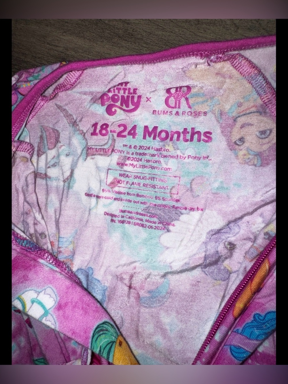 Bums & Roses × My Little Pony Ruffle Convertible Footie 18-24M Bamboo Pink - Picture 3 of 9